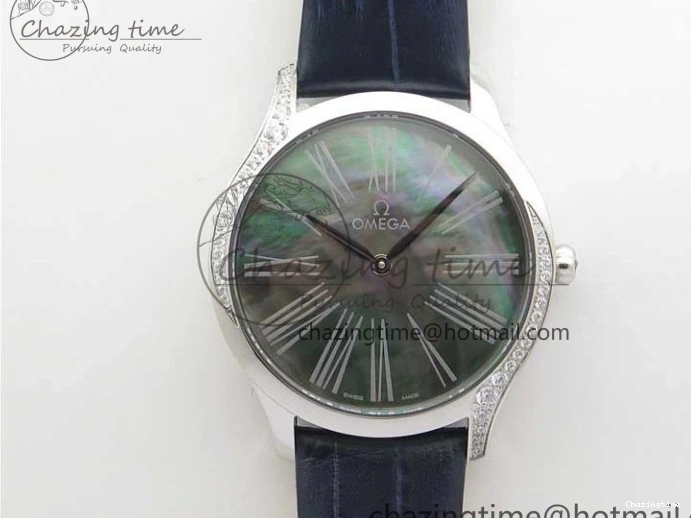 0701 UrbanChic Ladies’ De Ville Trésor Diamond SS 3AF 1:1 Best Edition Black MOP Dial On Black Leather Strap Swiss Quartz 7878